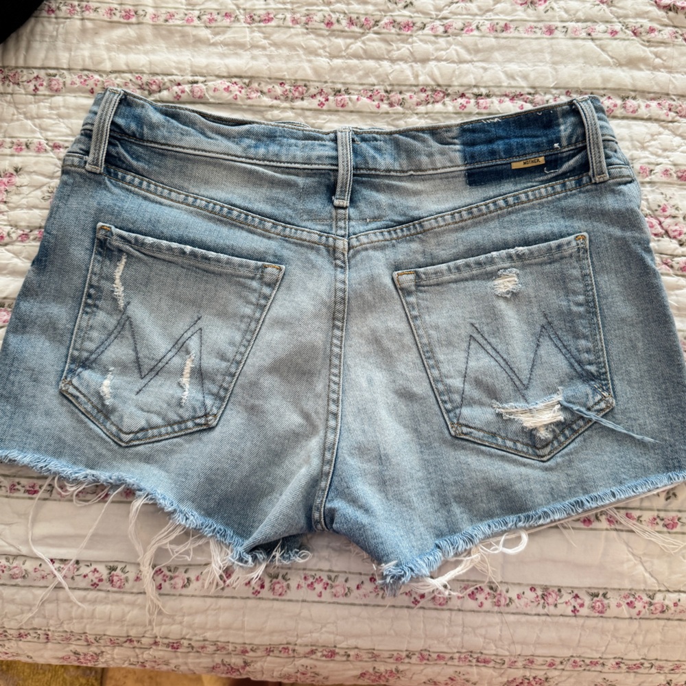 MOTHER Light Blue Distressed Denim Cutoff Shorts